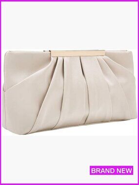 Elegant Pleated Satin Clutch Evening Bag Formal Handbag Classic Purse
